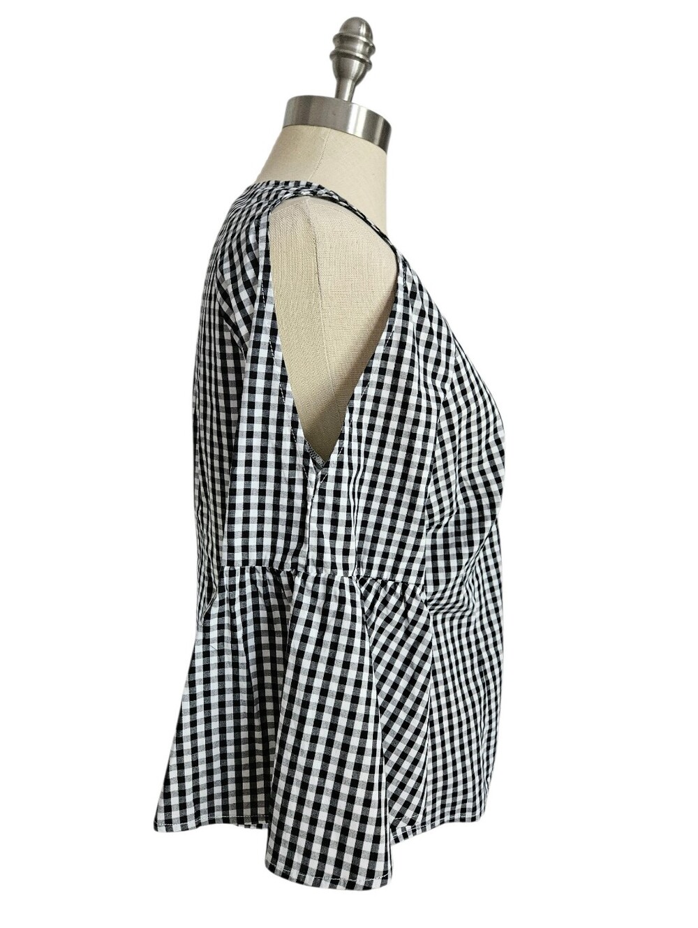 BOSTON PROPER Black & White Gingham Cold Shoulder Button Up Top | SZ M - Picture 7 of 10